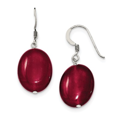Oval Ohrhänger 925 Sterlingsilber poliert rote Jade