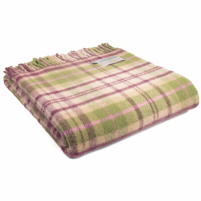 TWEEDMILL TEXTILIEN 100 % Neu Wollsofa Bettüberwurf Decke Teppich - HÜTTENKARO PINK
