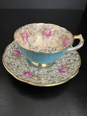 Rare Antique Paragon ￼teacup Saucer￼ ￼Espresso blue Double Warranted￼ demitasse