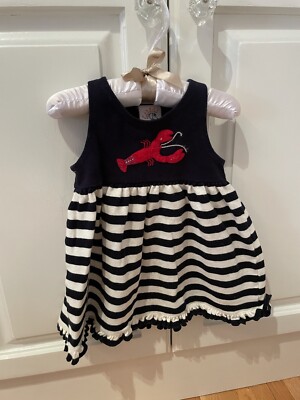 Baby Girl Knit Boutique Dress 12M By Luigi, Preppy Navy White Coastal  Lobster | eBay