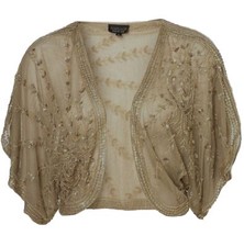 Topshop Gold Shrug Sequins Beads Bolero Cape Kimono Jacket 20’s Flapper Vtg 16