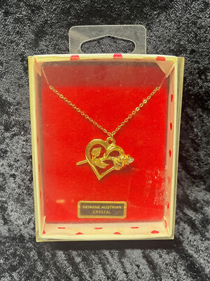 Vintage Rose Heart Genuine Austrian Crystal Necklace