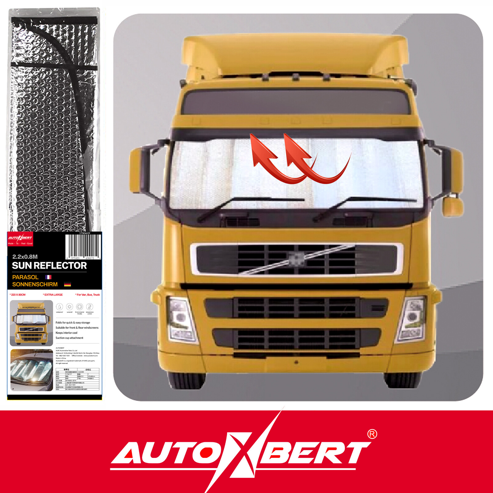 Heavy-Duty Sun Shade Windshield Cover for Trucks RVs Buses Big Rigs