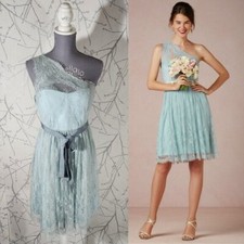 BHLDN Va Et Vien Baby Blue Lace Overlay One Shoulder Fit & Flare Dress Women's 4