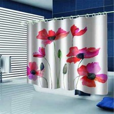 Buds And Red Flowers 3D Shower Curtain Waterproof Fabric Bathroom Decoration