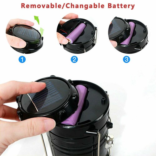 Linterna LED Solar Portátil USB Recargable Tienda de Campamento Luz Linterna Lámpara - Imagen 11 de 15