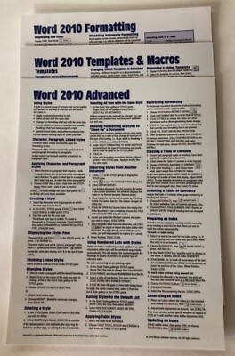 Lot of 3 Microsoft Word 2010 Quick Reference Guides - FAST FREE SHIPPING