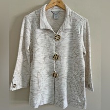 Multiples Vintage Cream Art To Wear Floral Print Cotton Blend Lagenlook Jacket