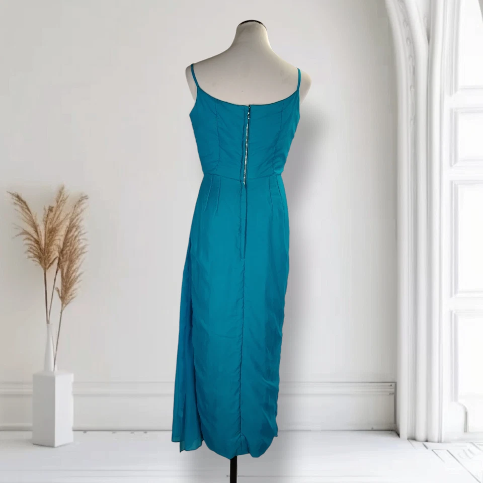 Винтажный 50-х драпированный Wiggle коктейльное платье размер 6 шифоновое драпировки стороны разрез - Изображение 3 из 4