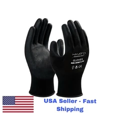 Black coating PU Gloves, Elastic Wrist 100% Latex (Rubber). (M, L, XL)