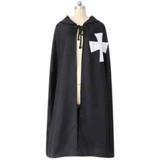 Ecoparty Halloween Cloak Medieval Templar Knight Cape Black Hoodie Costume