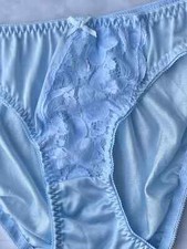 Vintage Baby Blue Nylon Panty Sheer Floral Lace Bikini High Leg Brief Sz.7/L