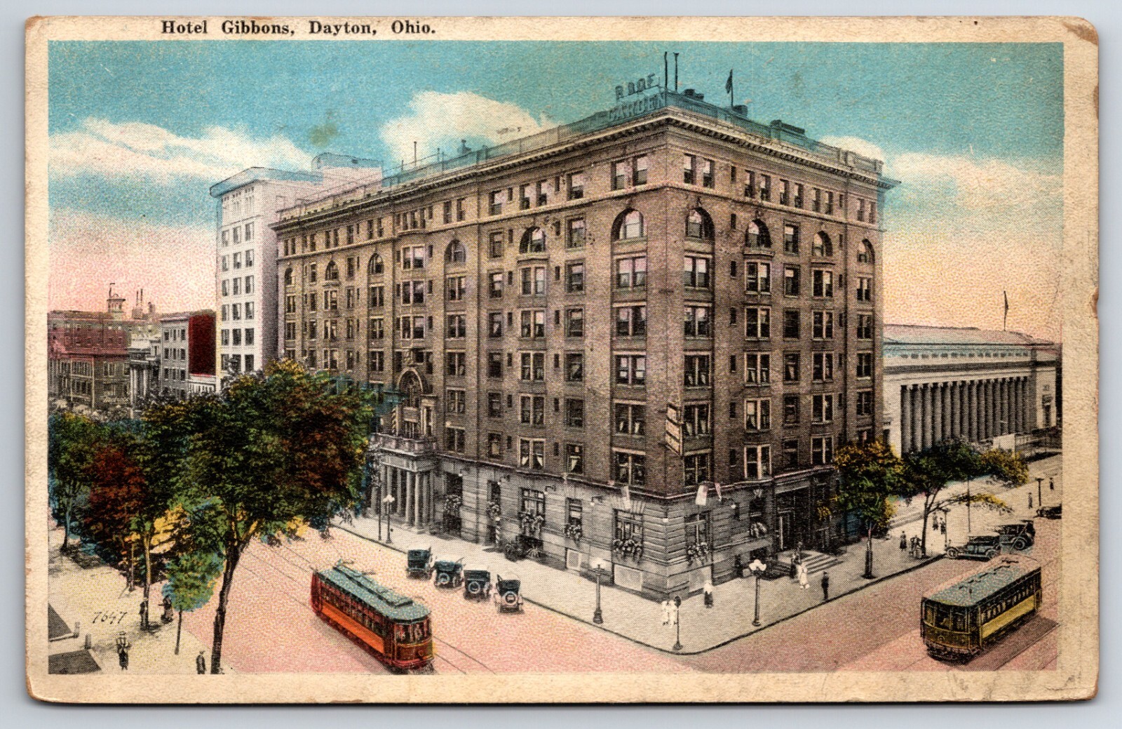 Hotel Gibbons Dayton Ohio Cable Cars 1910 Meiler White Border Postcard