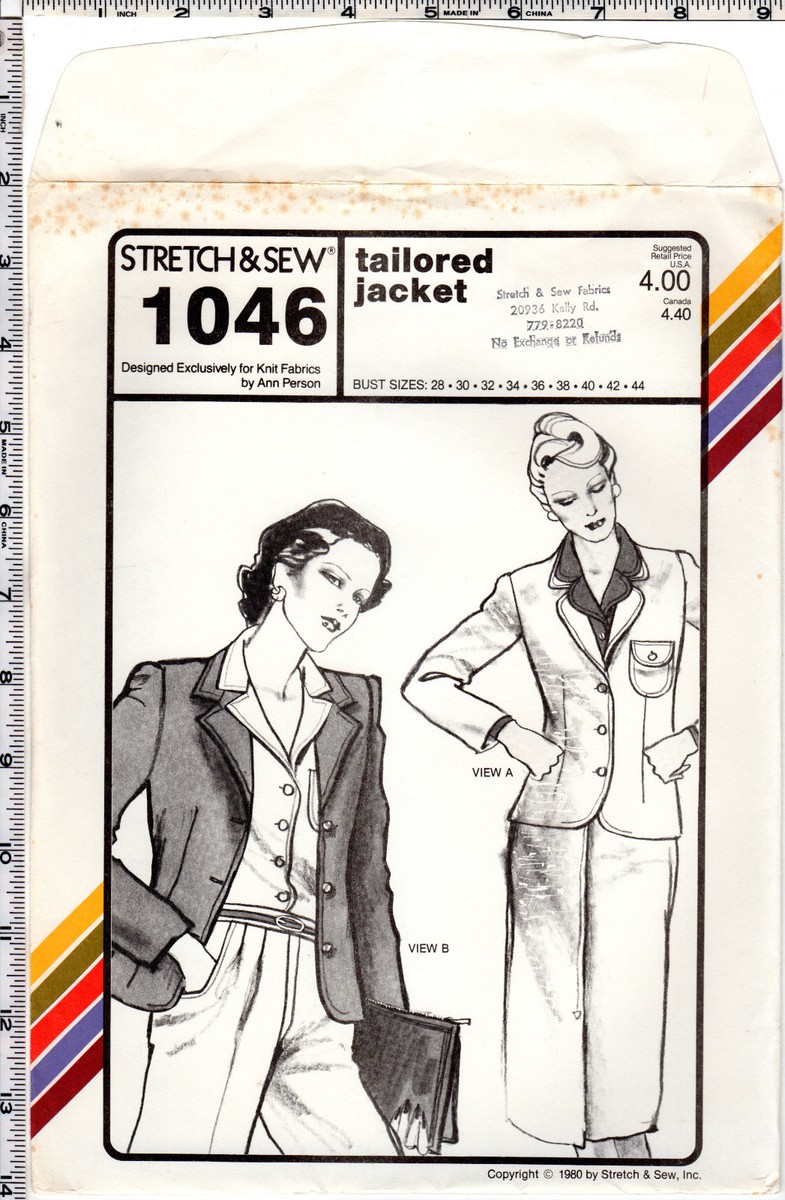 Vintage Stretch Sew Pattern Ann Person 1046 Tailored Jacket