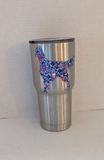 Vaso aislante de doble pared de acero inoxidable RTIC azul perro 30 oz viaje usado en excelente estado