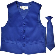 New Boy's Kid's formal Tuxedo Vest Waistcoat  Necktie Royal blue US sizes 2-14