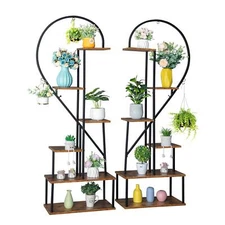 6 Tier Metal Plant Stand Muti-Purpose Ladder Shelf Indoor 12 Potted Half Heart