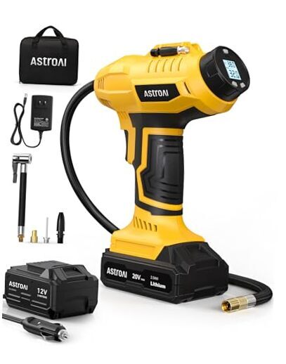 20V Cordless Tire Inflator Rechargeable Battery Powered Air Compressor in Yellow