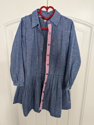 GIRLS JOULES DENIM SPOTTY LONG SLEEVE SHIRT DRESS size 6. | eBay