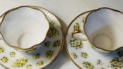 Queens Countryside Yellow Primrose Bone China Tea Cup Saucer Set England Floral