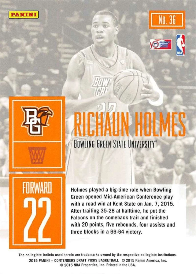 2015-16 Panini Contenders Draft Picks Game Day #36 Richaun Holmes NM-MT J2M - Image 2 of 2