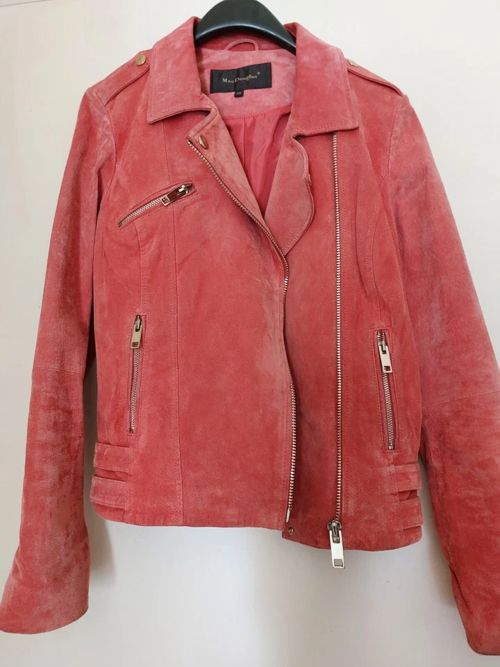BLOUSON FEMME MAC DOUGLAS ORANGE CUIR NUBUCK ET DAIM T38 TBE - Photo 2/4