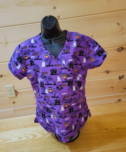 Halloween Purple Scrub Top Size Medium Uniforms Workwear - Picture 3 of 12