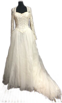 Wedding gown/Dress Vintage Eden Bridals Long Sleeves Queen Anne Neck Tulle  Skirt | eBay