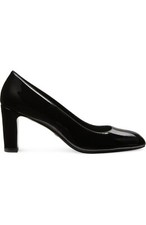  500 Stuart Weitzman Vida 75 Pump PATENT BLACK BLOCK ALMOND TOE 10 DB24 