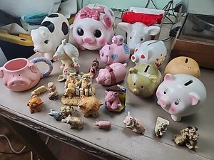 Pig Lot Statues Figurines Banks Stone Carved Various Items