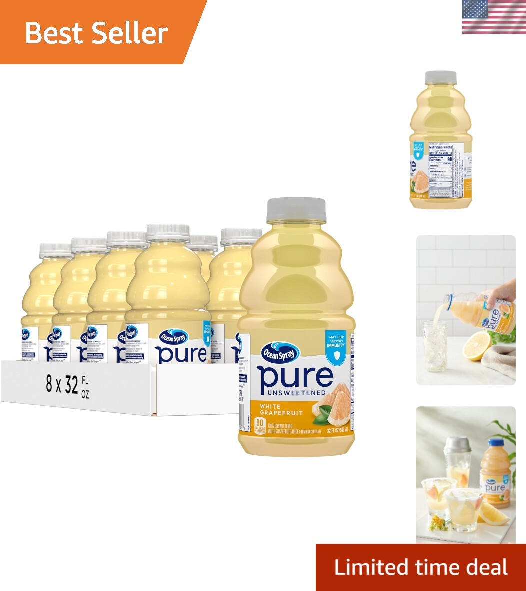 Pure Unsweetened White Grapefruit, 100% White Grapefruit Juice, 32 Fl Oz 
