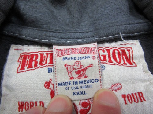 True Religion Men's Big T Hoodie 3XL Full Zip Vintage Y2K "Inglorious" Faded - Picture 11 of 15