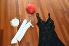 Women Sz M/L Black Retro Flapper Dress  Vintage Hat Gloves Accessory 4 Pieces — photo 5