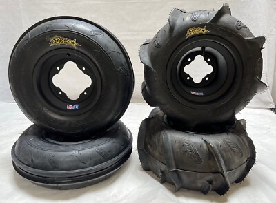 ITP SAND STAR PADDLE TIRES DWT A5 BLACK RIMS FRONT REAR RAPTOR YFZ BANSHEE