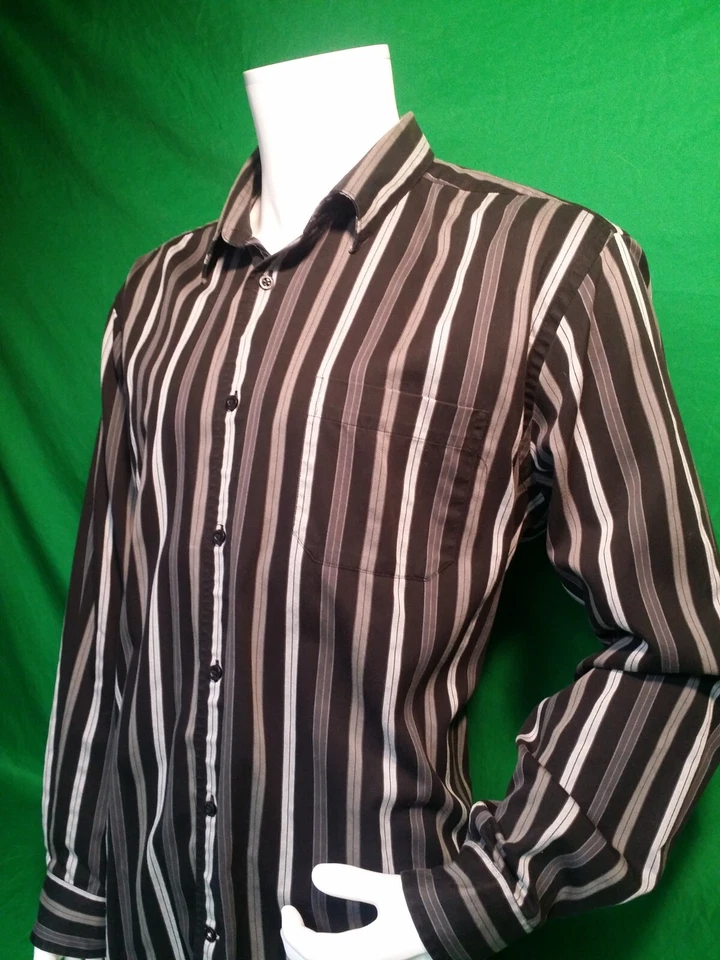 Kenneth Roberts Platinum XL Black Stripe Button Down Dress Shirt Long Sleeve - Image 4 of 4