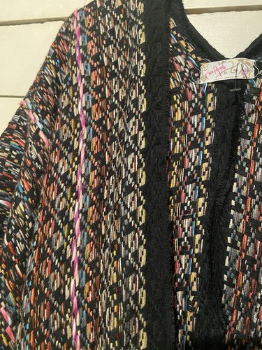 Free People Black Fringe Open Front Kimono Kaftan Maxi Longline Cardigan O/S - Picture 2 of 11