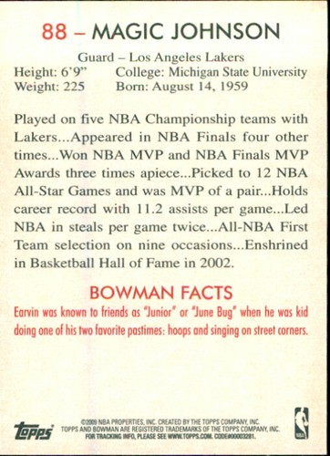 2009-10 Bowman 48 #88 Magic Johnson - NM-MT - Picture 2 of 2