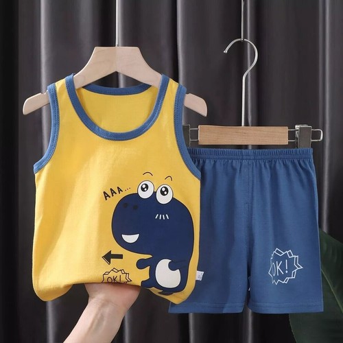 Ropa de bebé Camiseta Pantalones Cortos Conjunto de 2 piezas Niño Pequeño Traje Algodón Sin Mangas Niños Top Us - Imagen 20 de 24