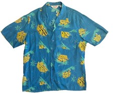 Vintage Rayon 50s Style Tiki Blue Hawaiian Shirt Size L