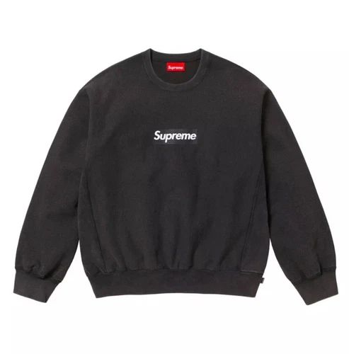 Logo Supreme Boîte Lavée Col Rond Noir Commande Moyenne Confirmée