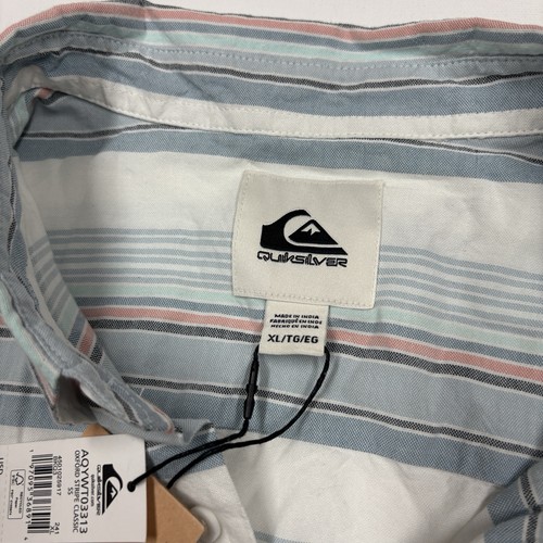 Quiksilver Oxford Strip Classic Button Up Pocket Short Sleeve Shirt XL NEW - Picture 5 of 8