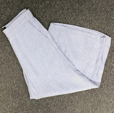 TAHARI Pastellblau 100% Leinen Leichte Hose Weites Bein UK S PD