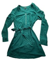 EXPRESS Emerald Green Dress Front Zipper. V Neck. Size Women's Small Long Sleeve