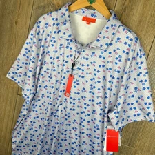 Redvanly Leone Polo Men XXL Blue Lavender Floral Print Golf Short Sleeve Shirt