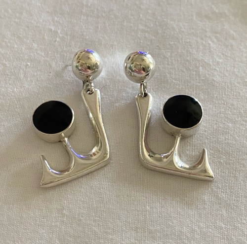 Pendientes colgantes TAXCO México plata esterlina 925 cuernos de alce y piedras preciosas de ónix - Imagen 3 de 8