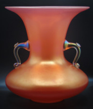 XLG Bohemian Loetz Max Emanuel Feuerrot Glatt Art Nouveau Glass Vase w Handles