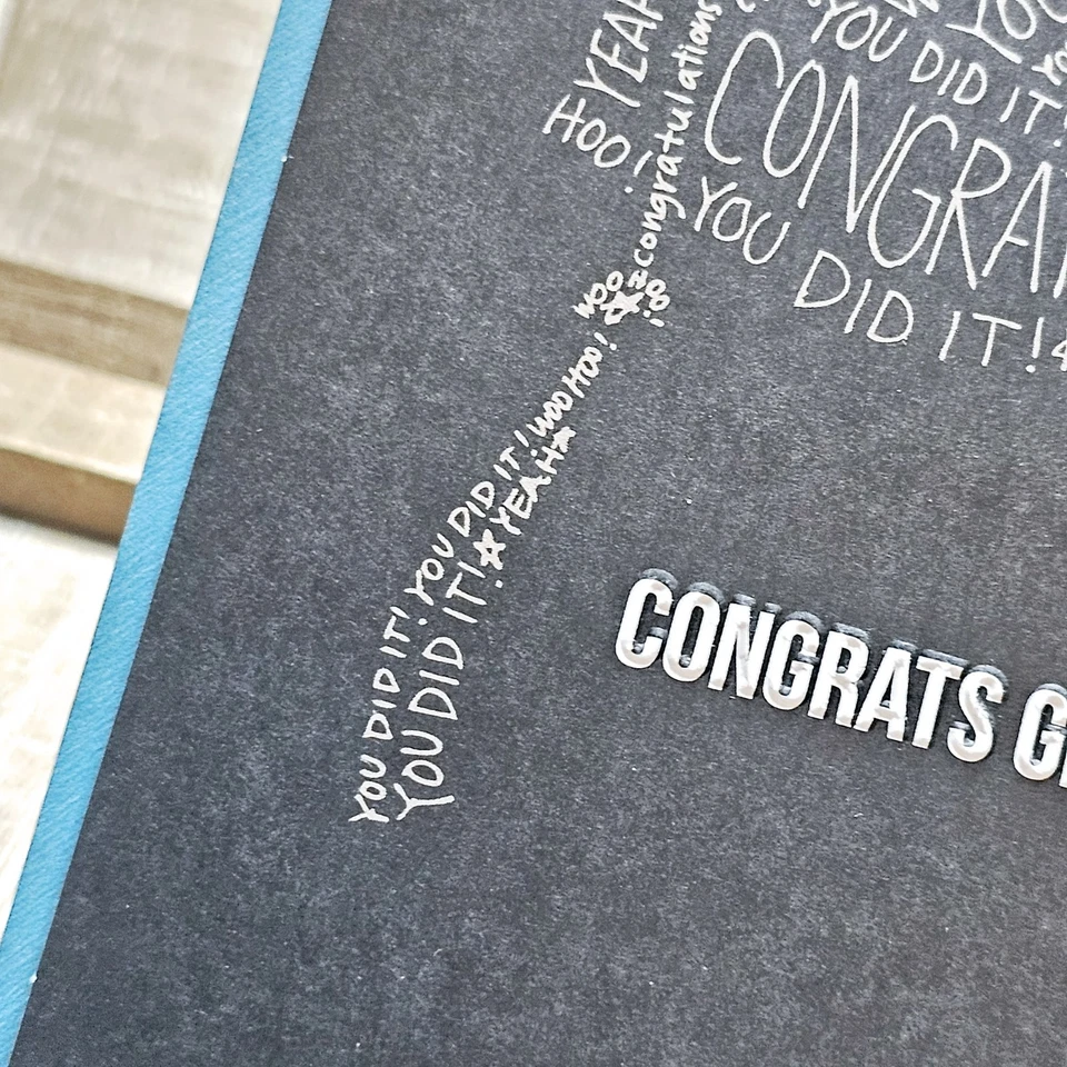 Recycled Paper Greetings Graduation Card 5x7 Black Cap Congrats Blue Stripes - Image 4 of 4