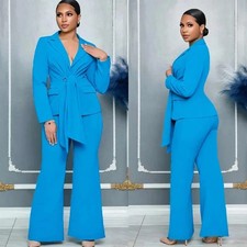 Plus Size Blue Women's Suit Mother of the Bride Beauty Office Lady Blazer Set