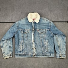 Vintage Levis Sherpa Lined Denim Trucker Jacket Mens Light Wash Made in USA