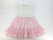 Vintage 1980s Bryan White Pink Lace Trim Ruffle Short Sleeve Girl's Dress 6X USA